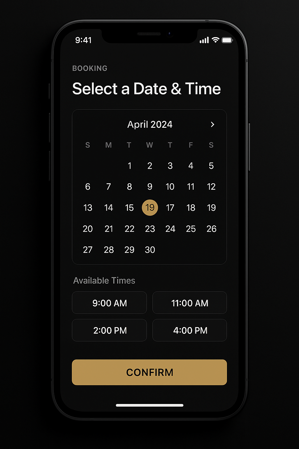 Booking app — date & time