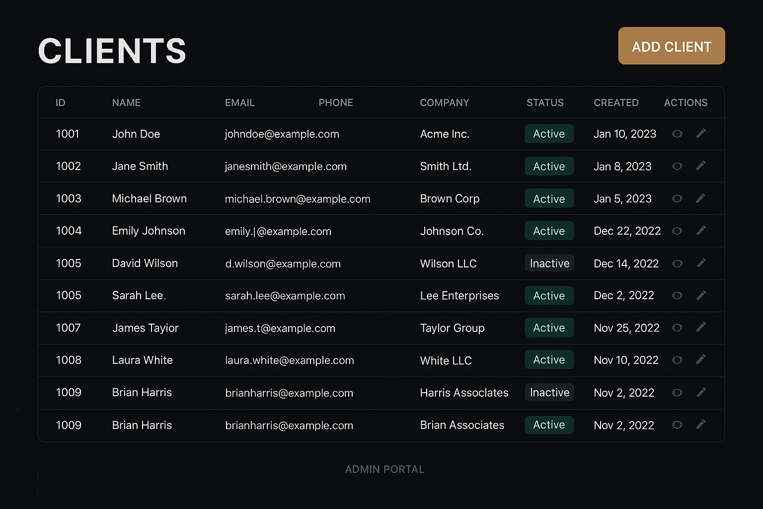 Client portal list view
