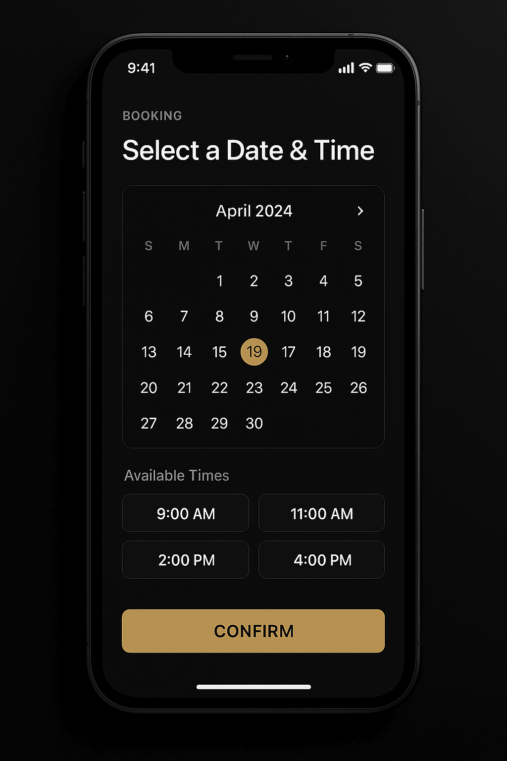 Booking app — date & time