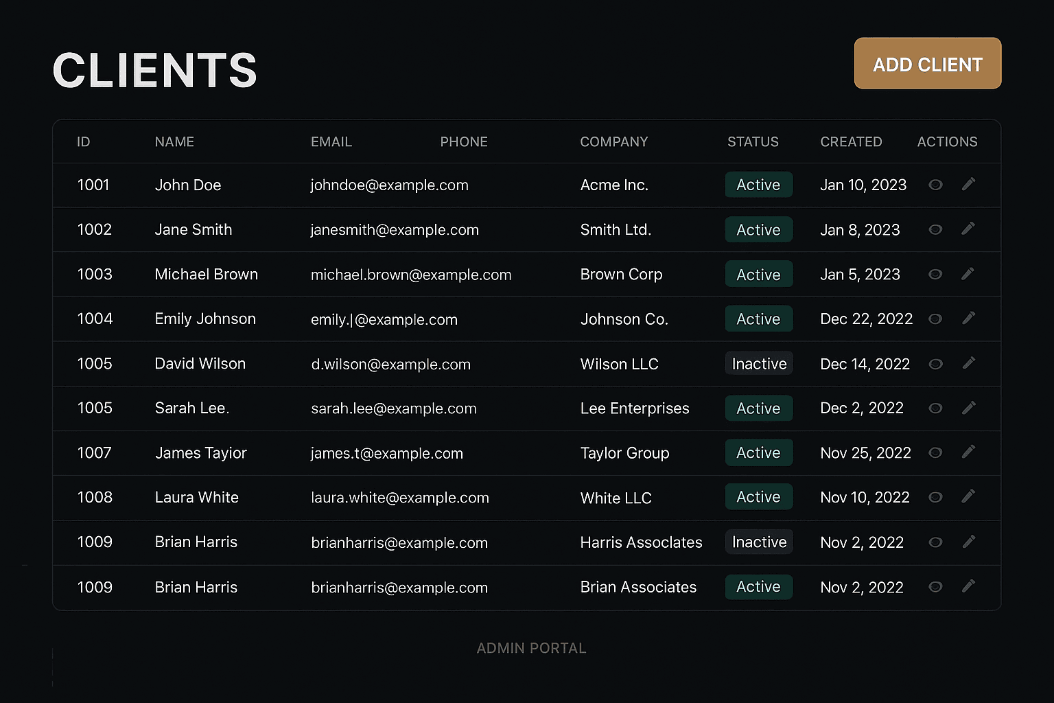 Client portal list view